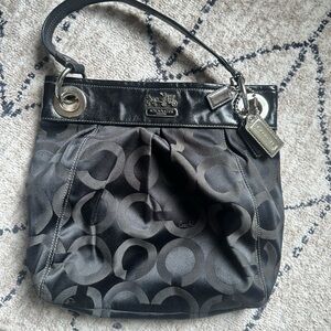 Coach Black and Gray Signature Shoulder Bag